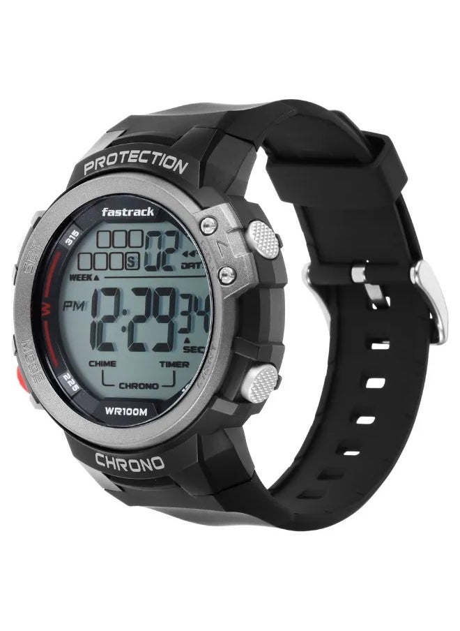 Men's Digital Round Shape Silicone Wrist Watch - 38068PP01 - 56 Mm