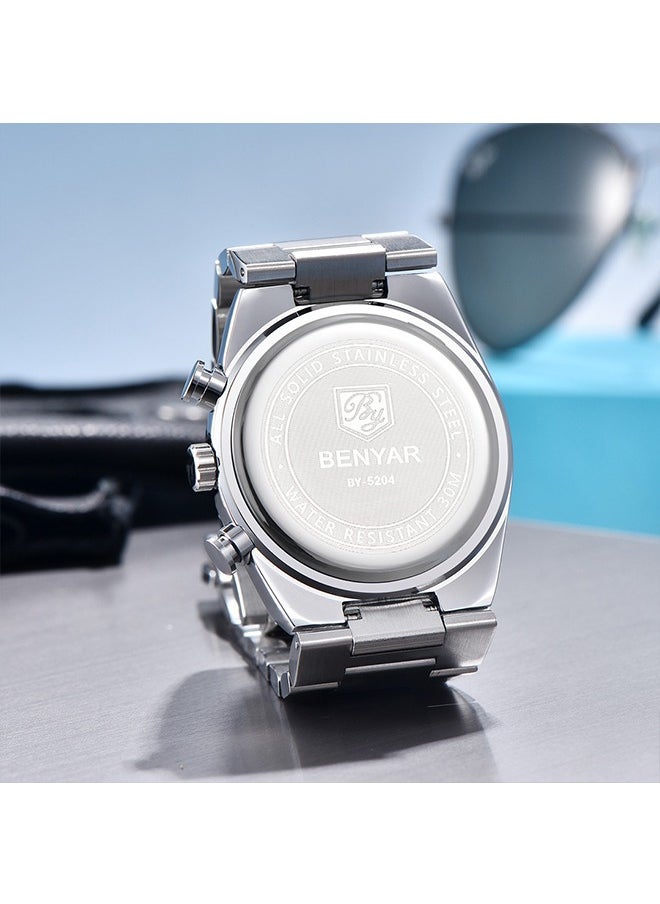 Luxury Men's Quartz  Watches Stainless Steel 30M Waterproof Bussiness 40mm Sports Chronograph WristWatches Auto Date,ICE Blue
