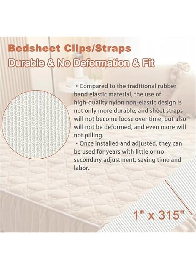 Bed Sheet Holder Straps, 360° Keep Sheets in Place, Heavy Duty Metal Switch Buckle Sheet Clips, 315 in Non-Elastic Durable Sheet Straps, Fits All Mattress Sizes and Adjustable Bed