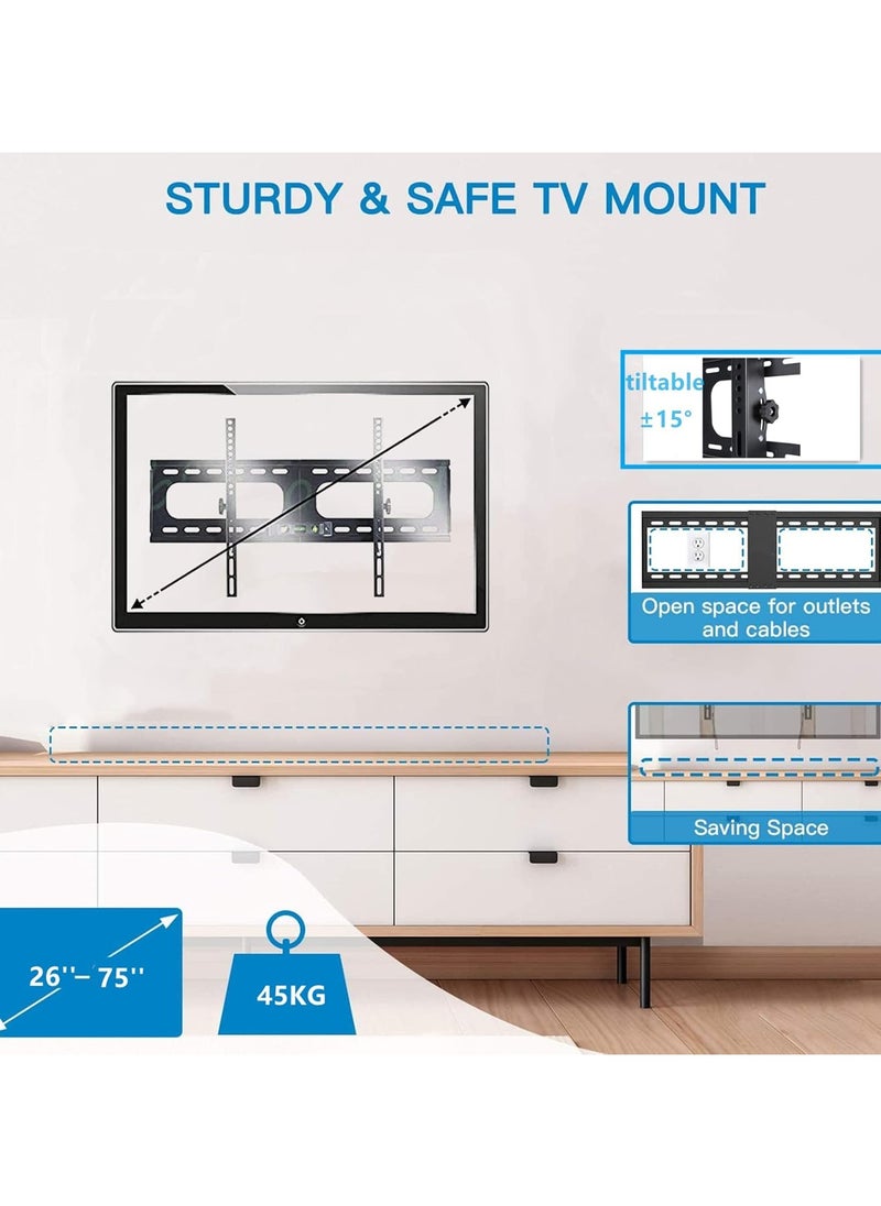 Fixed TV Wall Mount Bracket, Universal Tilt TV Heavy Duty Wall Mount Adjustable TV Stand for LED LCD OLED Plasma TV with Super Strong 50kg Weight Capacity VESA up to 700 x 400