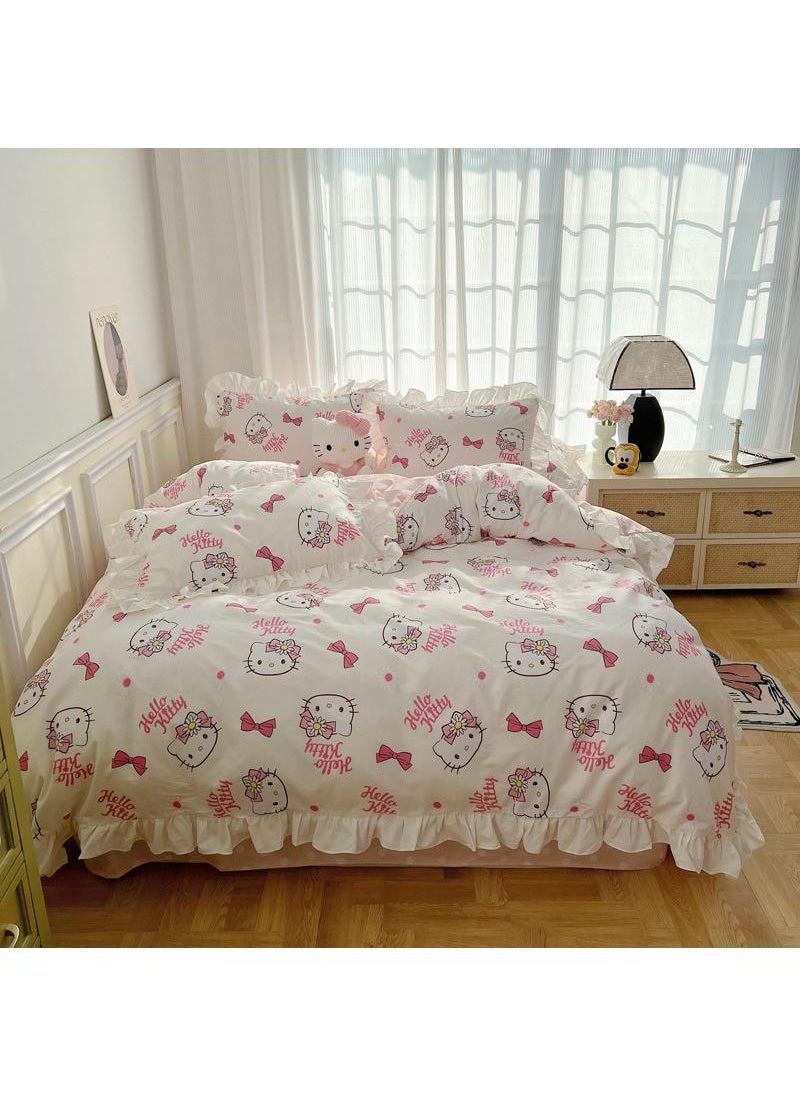 4-Piece Hello Kitty Cotton Comfortable Set Bed Sheet Set Children'S Day Gift Birthday Gift 200X230cm