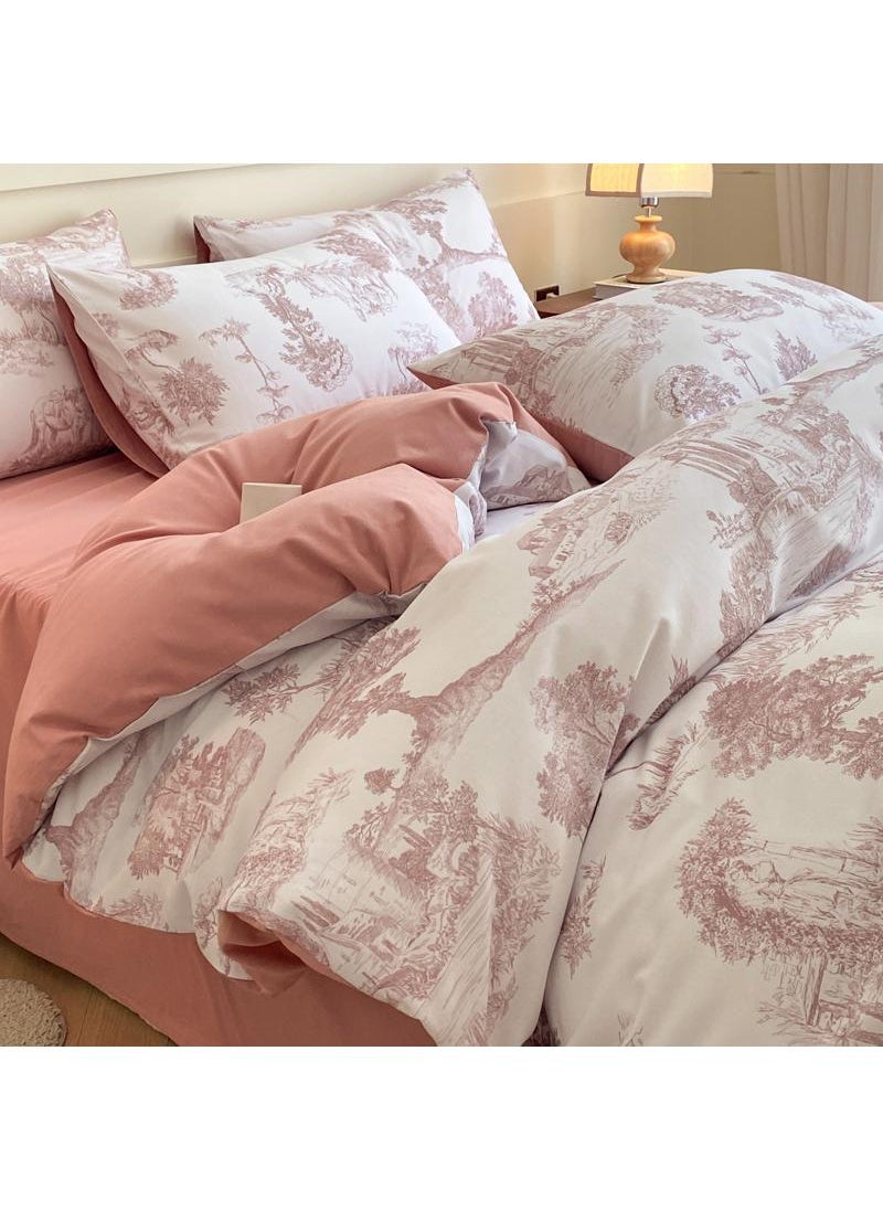 4 Pieces Cotton Comforter Sets Fits 1.5M /1.8M Double Size Bed Housewarming gift Birthday Gift