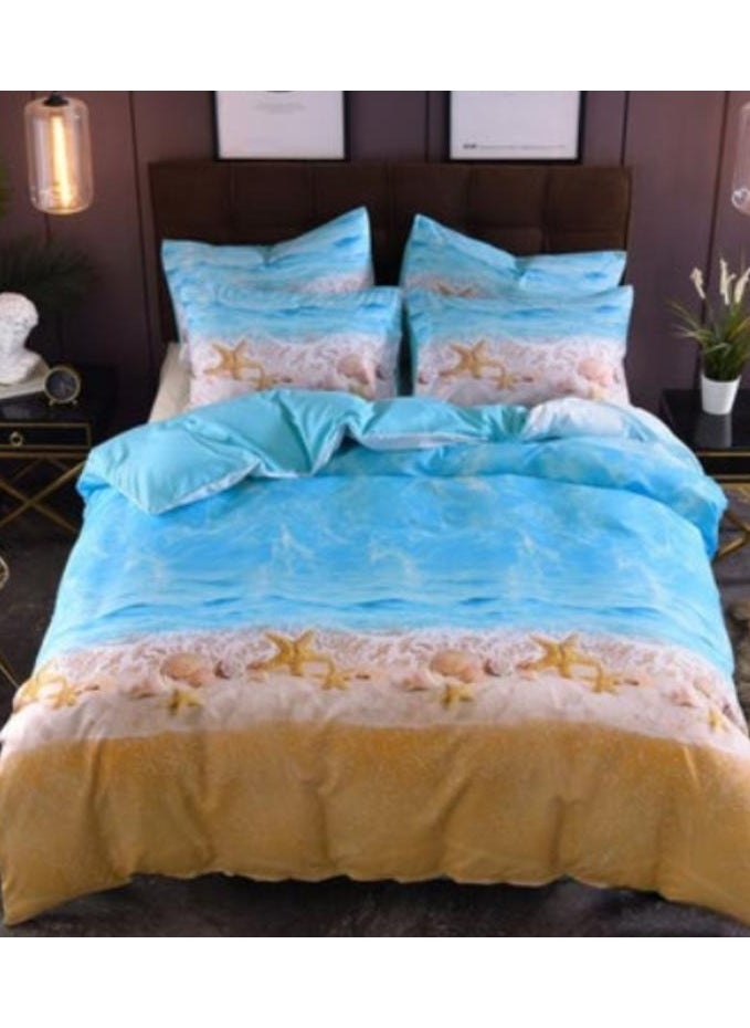 3-Piece Beach Starfish Printed Bed Sheet And Pillowcase Set