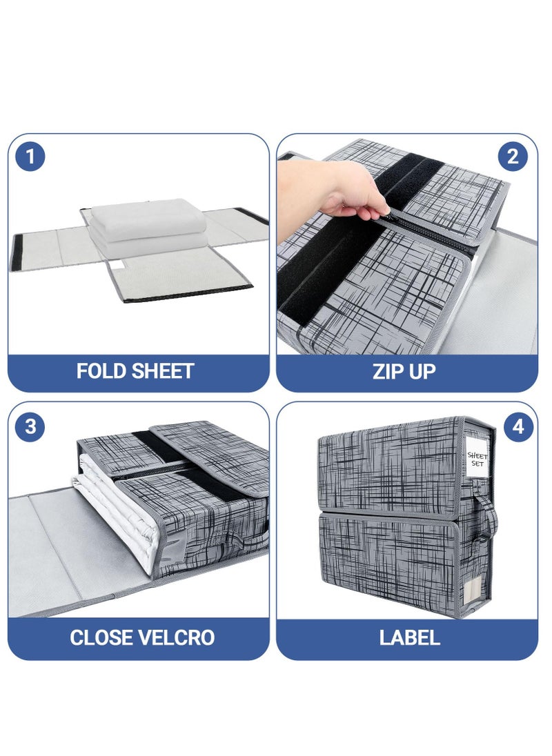 Bed Sheet Set Organizer 2 Pack | Foldable Storage Box for Queen and King Sheet | Oxford Linen Closet Container Bin for Duvet Covers, Pillowcases and Bedding Clothes Blankets