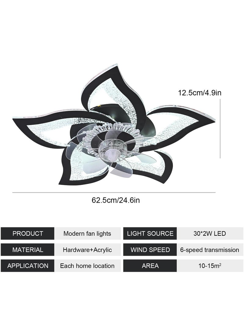 Ceiling Fan with Lights Remote Control, Black Personalized Ceiling Fan with Light, 6 Speeds 3 Light Color Flush Mount Ceiling Fan for Kitchen Bedroom