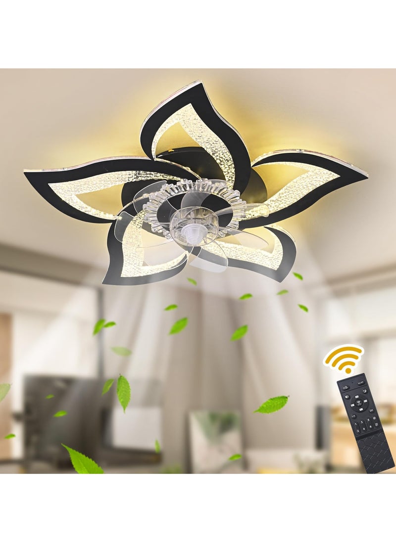 Ceiling Fan with Lights Remote Control, Black Personalized Ceiling Fan with Light, 6 Speeds 3 Light Color Flush Mount Ceiling Fan for Kitchen Bedroom