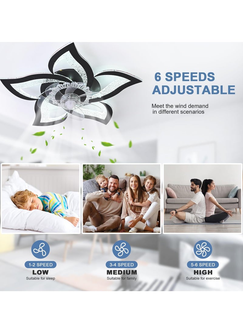 Ceiling Fan with Lights Remote Control, Black Personalized Ceiling Fan with Light, 6 Speeds 3 Light Color Flush Mount Ceiling Fan for Kitchen Bedroom