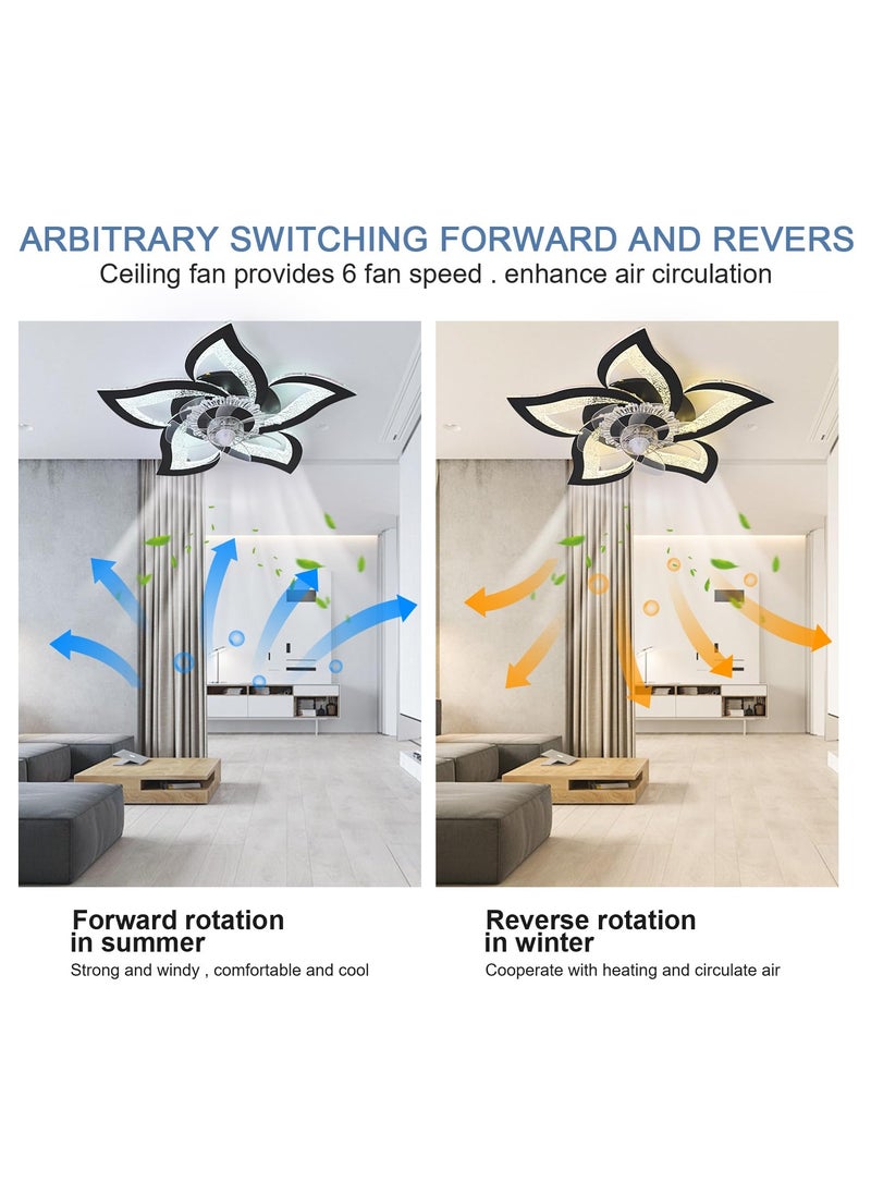 Ceiling Fan with Lights Remote Control, Black Personalized Ceiling Fan with Light, 6 Speeds 3 Light Color Flush Mount Ceiling Fan for Kitchen Bedroom