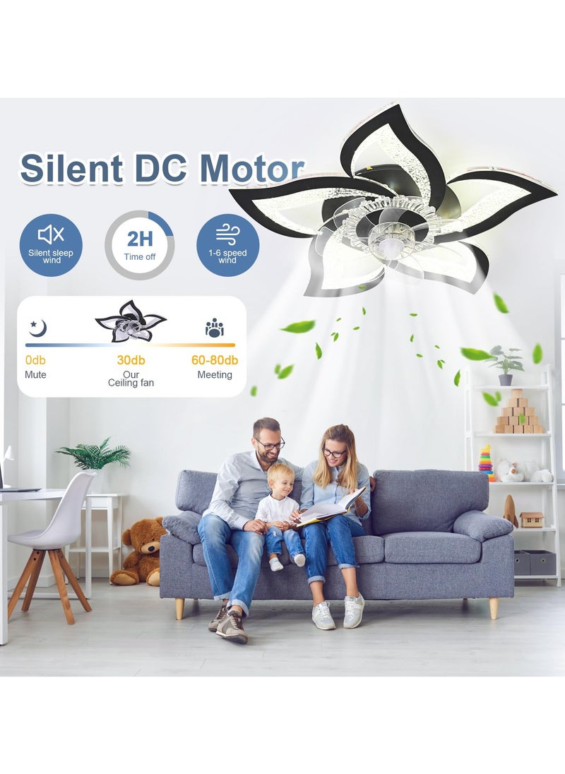 Ceiling Fan with Lights Remote Control, Black Personalized Ceiling Fan with Light, 6 Speeds 3 Light Color Flush Mount Ceiling Fan for Kitchen Bedroom