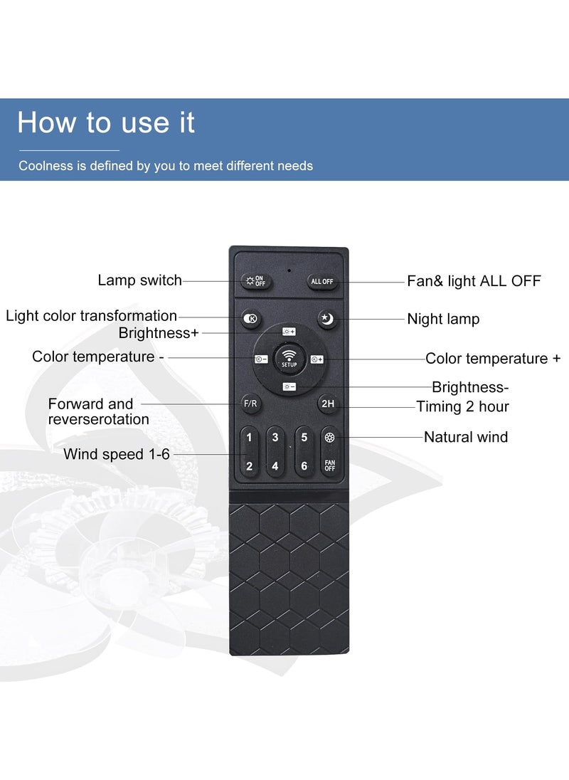 Ceiling Fan with Lights Remote Control, Black Personalized Ceiling Fan with Light, 6 Speeds 3 Light Color Flush Mount Ceiling Fan for Kitchen Bedroom