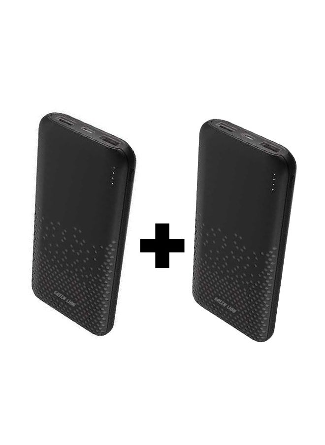 2x Rome 10000mAh Dual USB-A Power Banks / Type-C & Micro Input / Long Life Battery / Charging Protection / ABS+PC Material - Black