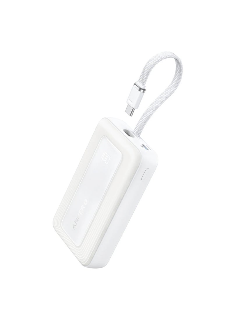10000 mAh Zolo Power Bank 30W Portable Charger With Built-in USB C Cable White