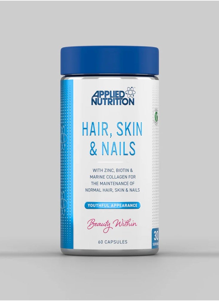 Applied Nutrition Hair, Skin & Nails Capsules - With Zinc, Biotin & Marine Collagen for Youthful Appearance, 60 Capsules