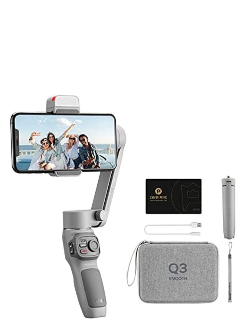 Smooth Q3 Combo, Handheld 3-Axis Smartphone Gimbal Stabilizer with Grip Tripod LED Fill Light Protective Case Foldable Phone for iPhone & Android