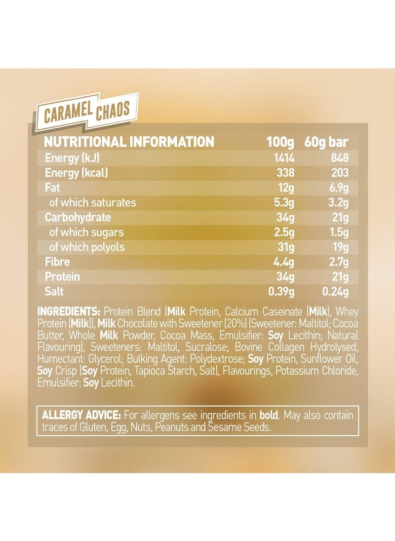 Grenade, High Protein Bar, 21g Protein, Caramel Chaos, 12x60g