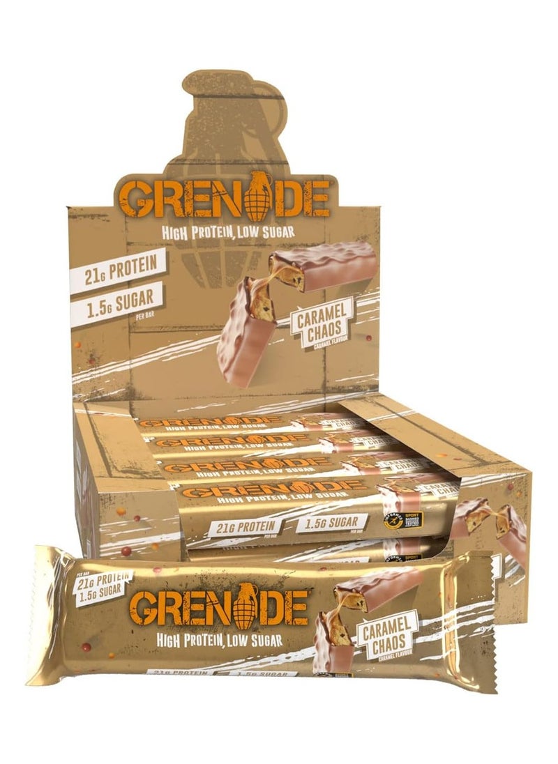 Grenade, High Protein Bar, 21g Protein, Caramel Chaos, 12x60g