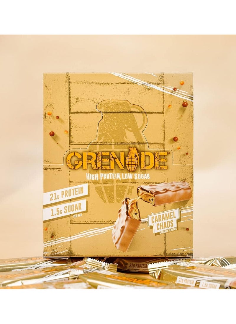 Grenade, High Protein Bar, 21g Protein, Caramel Chaos, 12x60g