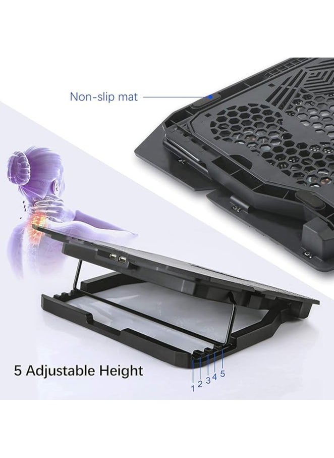 12-15.6 inch laptop Cooling Pad,cooler USB Fan with 5 cooling Fans Light Notebook Stand and Quiet Fixture for laptop