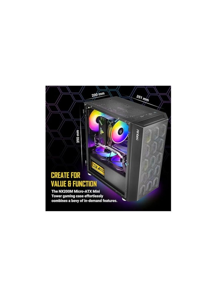 Antec NX200 M, Micro-ATX Tower, Mini-Tower Computer Case with 120mm Rear Fan Pre-Installed, Mesh Design in Front Panel Ventilated Airflow, NX Series