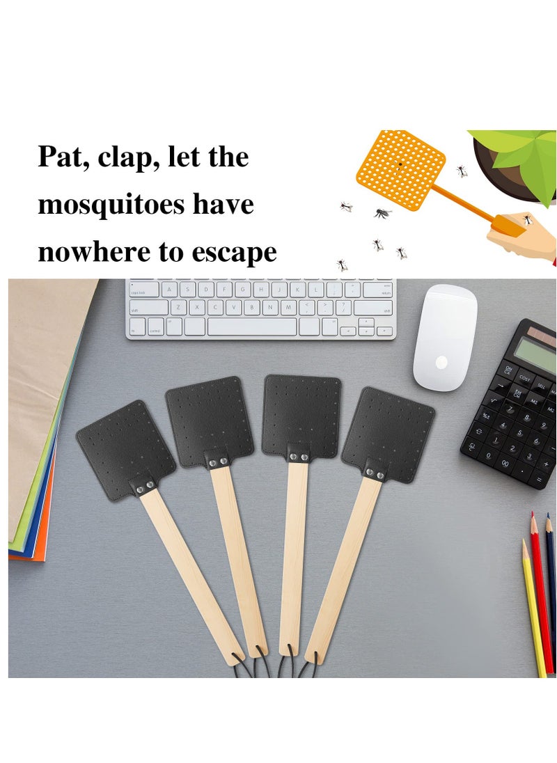 4 Pieces 17.3 Inch Heavy Duty Fly Swatter Leather Fly Swatter Long Fly Swatter Manual Fly Swatter Wood Handle Rustic Bug Swatter for Flies Bees Mosquitoes Outdoor Indoor Garden Supplies (Black)