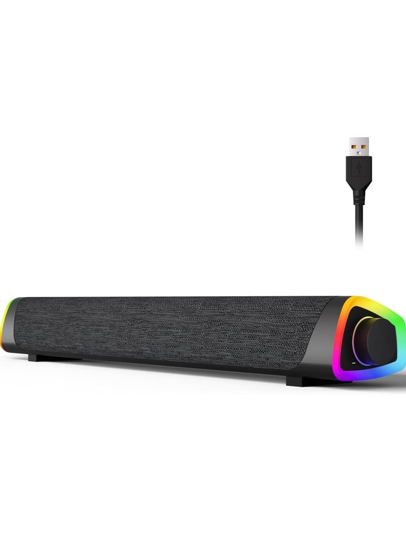 Bluetooth Computer Speakers Sound Bar Wired USB Powered 6 Modes LED RGB Lights with All in One Control Button Surround Sound Portable Sound Bar for PC Desktop Monitor Phone