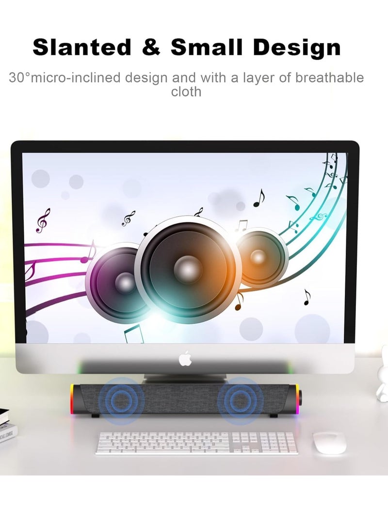 Bluetooth Computer Speakers Sound Bar Wired USB Powered 6 Modes LED RGB Lights with All in One Control Button Surround Sound Portable Sound Bar for PC Desktop Monitor Phone