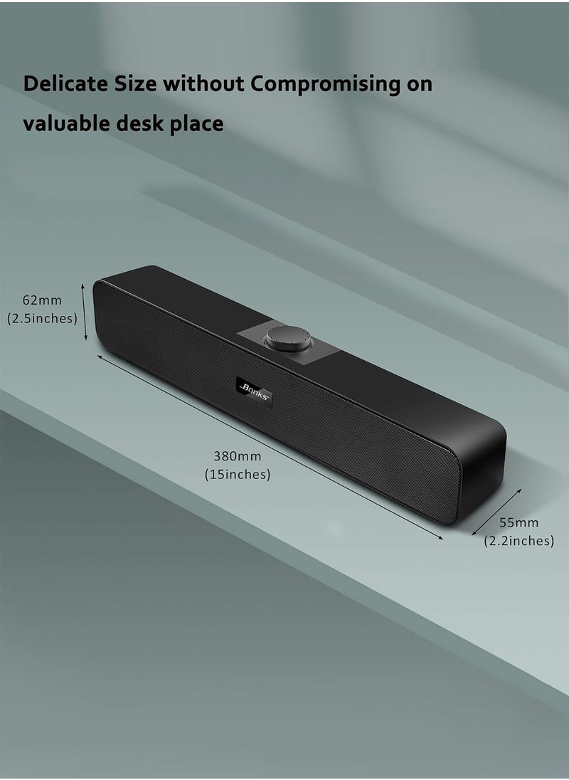 （Bluetooth）Computer Speakers with 3.5 mm Aux, Small PC Speakers Powered by USB, Wired USB Desktop Speaker, USB Soundbar for Monitor, Mini Stereo Speaker for PC, Tablets, Laptop, Plug and Play