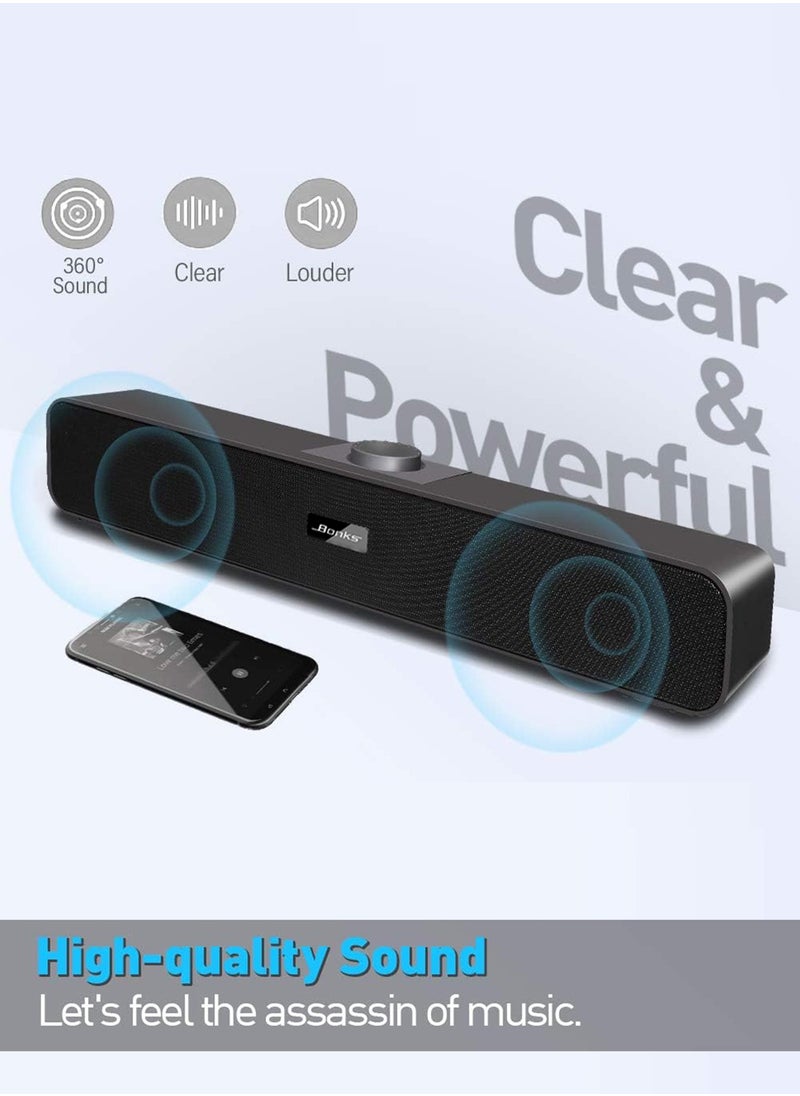 （Bluetooth）Computer Speakers with 3.5 mm Aux, Small PC Speakers Powered by USB, Wired USB Desktop Speaker, USB Soundbar for Monitor, Mini Stereo Speaker for PC, Tablets, Laptop, Plug and Play