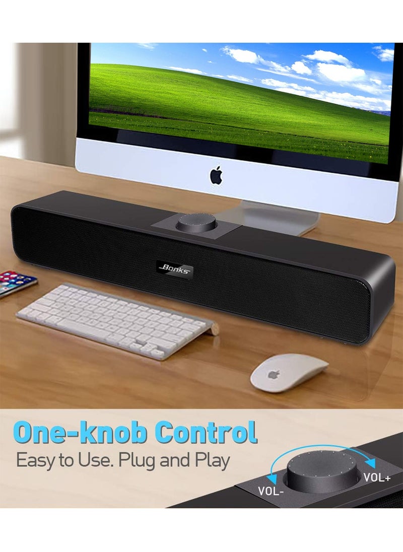 （Bluetooth）Computer Speakers with 3.5 mm Aux, Small PC Speakers Powered by USB, Wired USB Desktop Speaker, USB Soundbar for Monitor, Mini Stereo Speaker for PC, Tablets, Laptop, Plug and Play