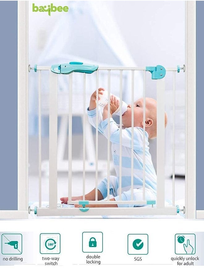 Auto Close Baby Safety Gate Size 75 - 85+10Cm Extra Tall Wide Baby Child Gate Easy Walk Thru Pet Dog Gate For House Doorway Staircases Indoor Auto Close Safety Baby Gate 75-85+10 Cm Green
