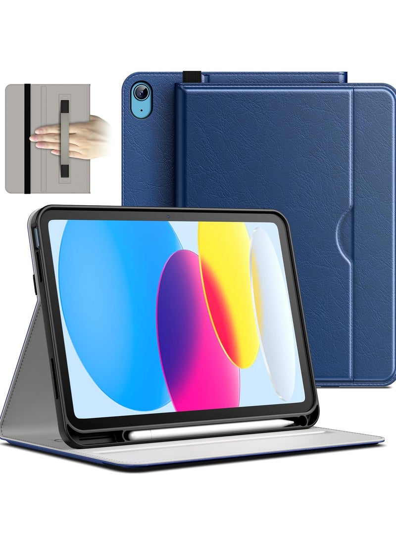 Case for iPad 10 (10.9-Inch, 2022 Model, 10th Generation), PU Leather Business Folio Protective Tablet Cover with Pencil Holder & Pocket, Multi-Angle Viewing (Navy)