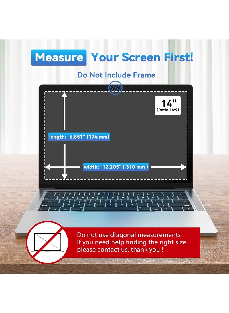 Laptop Privacy Screen 14 Inch for Lenovo/HP Envy/Dell/Acer/Asus/Thinkpad, 16:9 Aspect Removable Anti Glare Blue Light Privacy Screen Filter, Computer Monitor Security Shield 14 In
