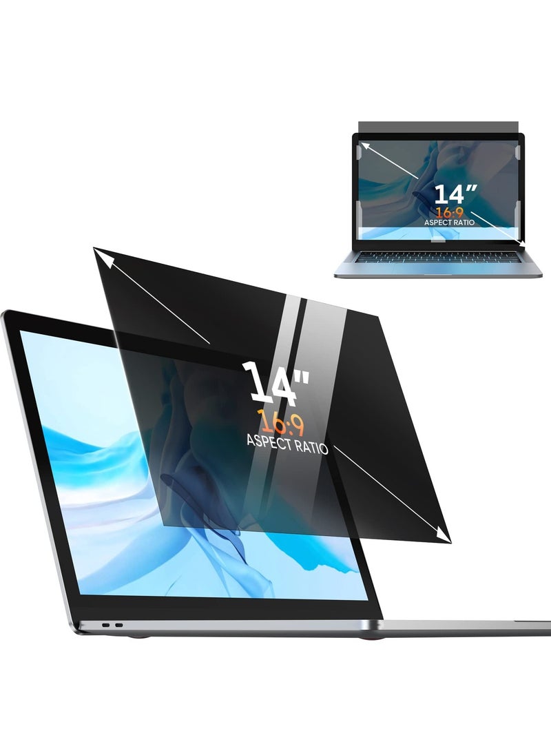 Laptop Privacy Screen 14 Inch for Lenovo/HP Envy/Dell/Acer/Asus/Thinkpad, 16:9 Aspect Removable Anti Glare Blue Light Privacy Screen Filter, Computer Monitor Security Shield 14 In