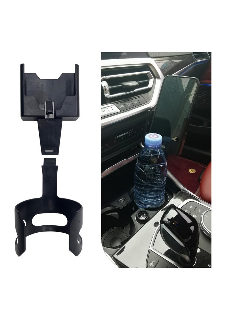 2-in-1 Multifunctional Car Cup Holder Phone Mount, Large Capacity 9.2In Waterproof ABS Vehicle Cup Holder Expander, Universal Durable Automotive Smartphones Mount Accessories (Black)