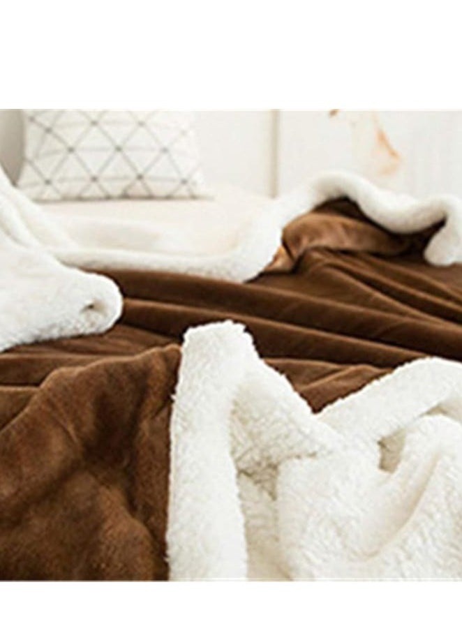 Pure Color Lamb Cashmere Fleece Blanket, Universal In All Seasons, Double-sided Plush Blanket for Sofa and Camping, 100cm/120cm-0.6kg, ((Coffee color)