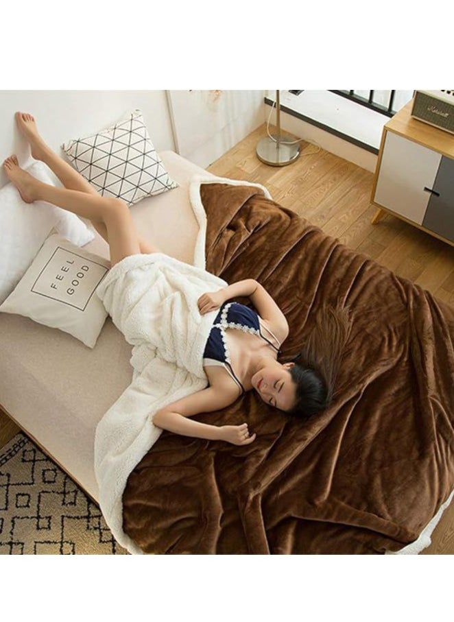 Pure Color Lamb Cashmere Fleece Blanket, Universal In All Seasons, Double-sided Plush Blanket for Sofa and Camping, 100cm/120cm-0.6kg, ((Coffee color)