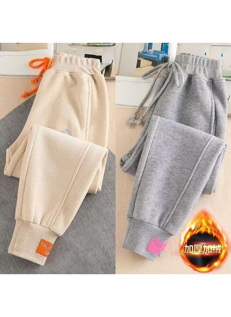 Thickened Fleece Sports Pants Women Autumn Winter Casual Plus Size Black