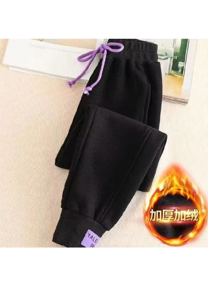 Thickened Fleece Sports Pants Women Autumn Winter Casual Plus Size Black