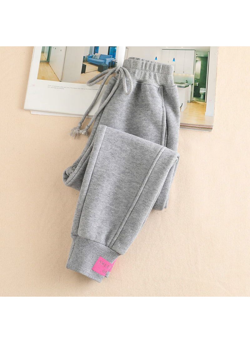 Thickened Fleece Sports Pants Women Autumn Winter Casual Plus Size Gray