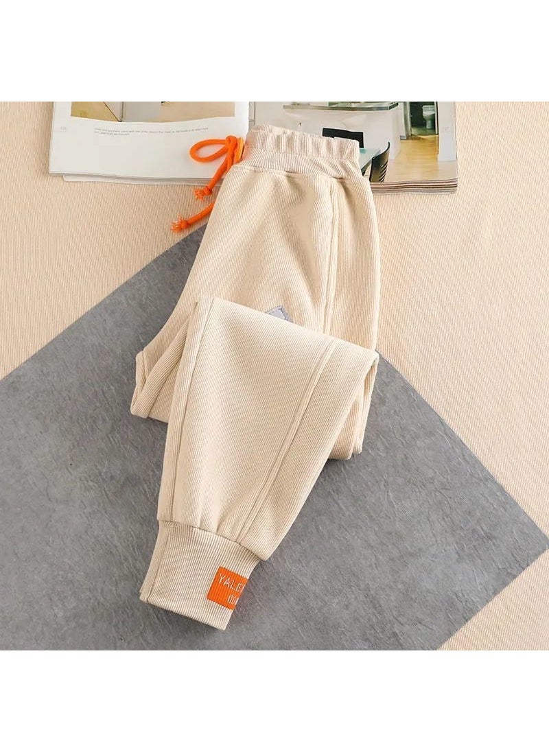 Thickened Fleece Sports Pants Women Autumn Winter Casual Plus Size Apricot