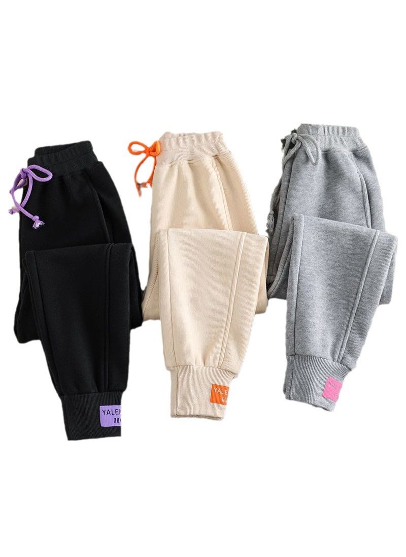 Thickened Fleece Sports Pants Women Autumn Winter Casual Plus Size Black fleece-lined