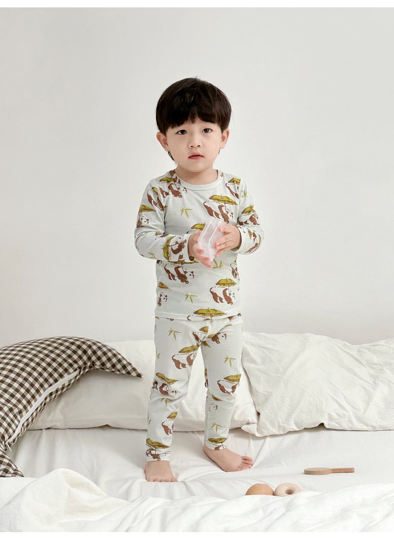 Kids Pure Cotton Underwear Set Long Sleeve Home Wear Umbrella panda-Long Johns suit