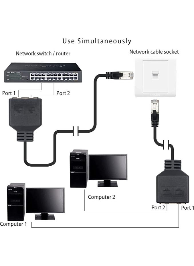 RJ45 Splitter Ethernet, RJ45 Ethernet Port Splitter, RJ45 1 Male to 2 Female Adapter for Ethernet Cat 5/CAT 6 LAN Ethernet Cable Extender Surf Online at The Same time 30cm (2 Pcs)