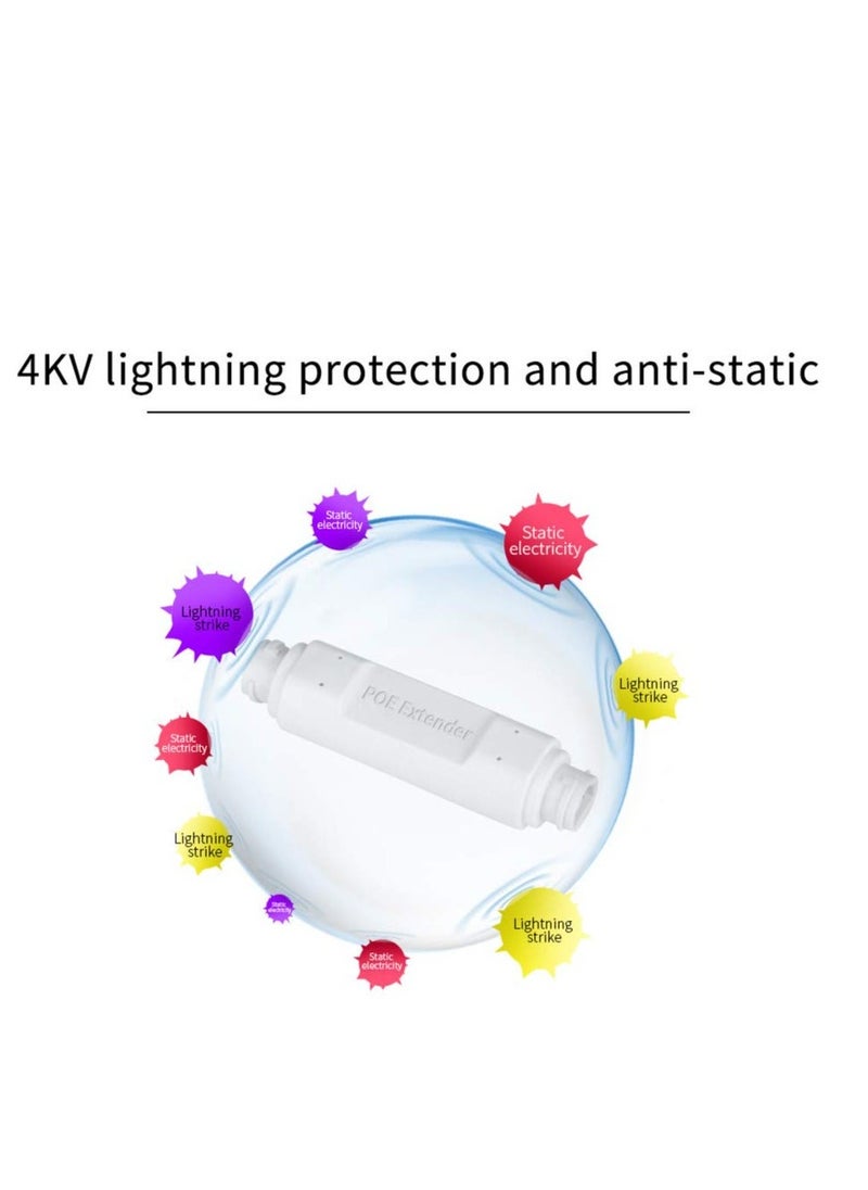 POE Extender, Standard 48V Repeater 10/100Mbps Outdoor Waterproof Network Booster Lightning Protection Esd Serial Monitoring AP Power Supply Signal Plug and Play
