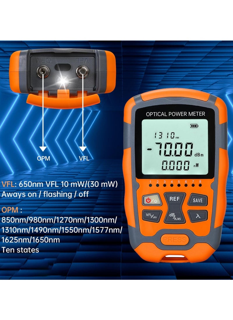 Portable Fiber Optic Tester with Power Meter and Visual Fault Locator, Universal Interface FC/SC/ST, Includes 10mW VFL and FC to LC Adapter