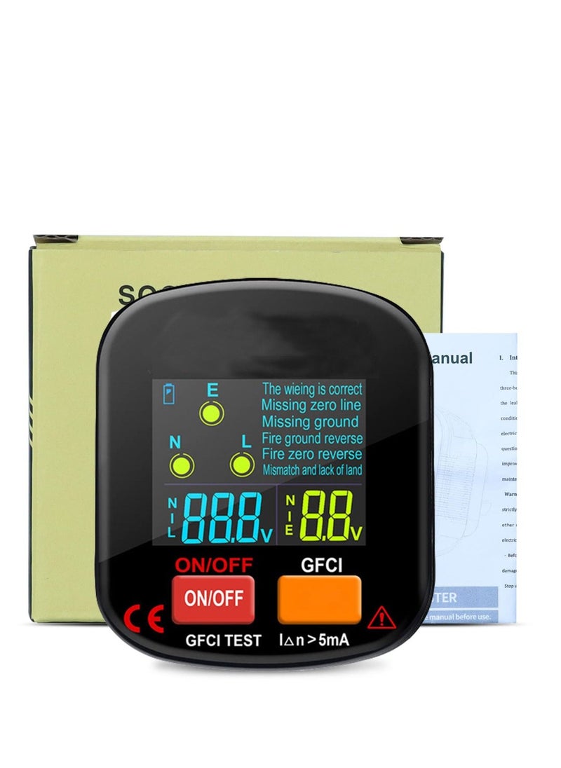 90-130V GFCI Outlet Tester, Electric Socket Tester, 3 Prong Receptacle Tester, Standard Electrical Socket Tester with Voltage Display, for Detecting Common Faults of Wiring Problems