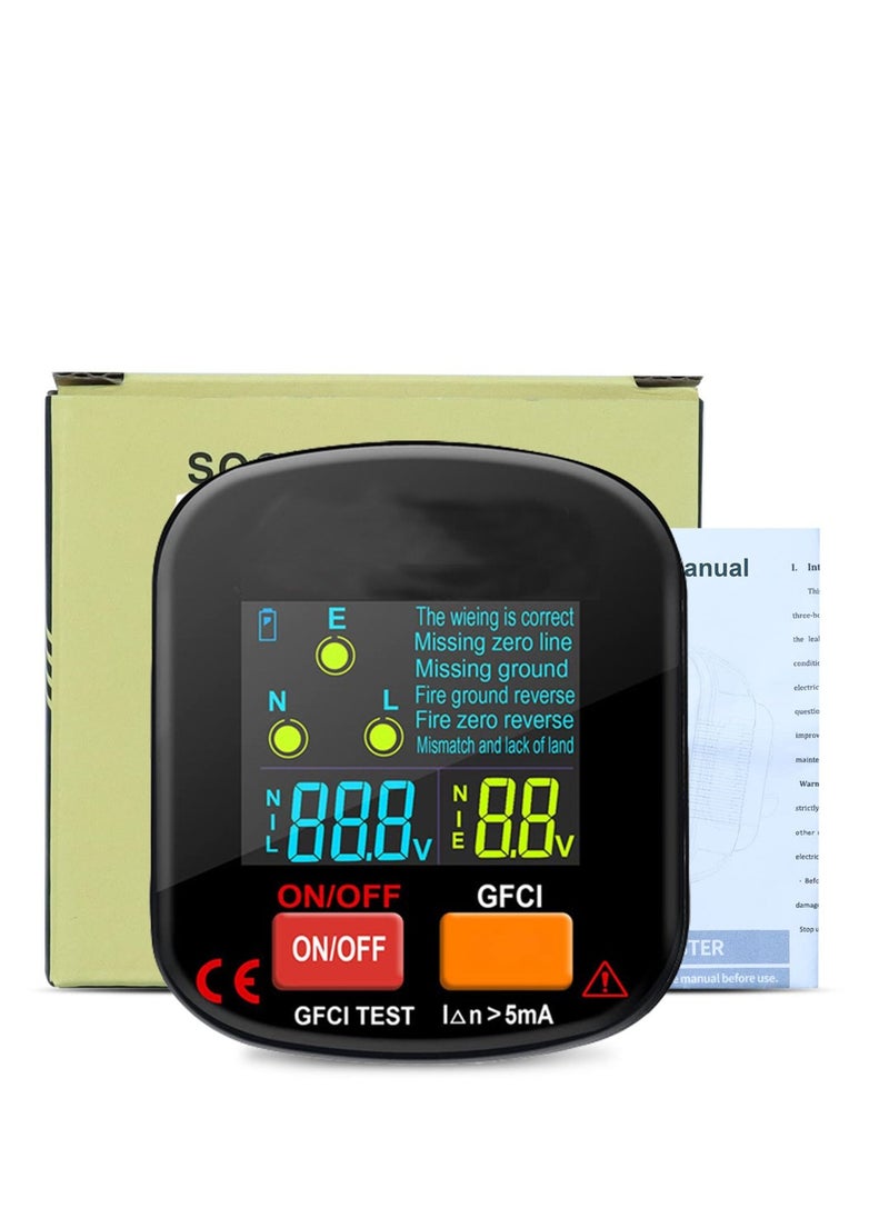 90-130V GFCI Outlet Tester, Electric Socket Tester, 3 Prong Receptacle Tester, Standard Electrical Socket Tester with Voltage Display, for Detecting Common Faults of Wiring Problems