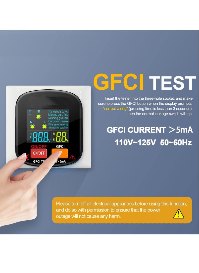 90-130V GFCI Outlet Tester, Electric Socket Tester, 3 Prong Receptacle Tester, Standard Electrical Socket Tester with Voltage Display, for Detecting Common Faults of Wiring Problems