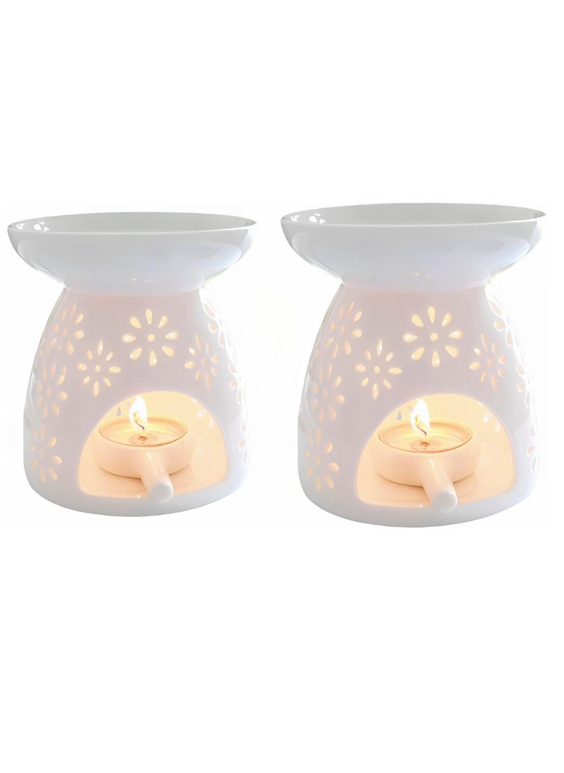 2 Piece Set of Molten Wax Burner Ceramic Oil Burner Assorted Wax Heater Diffuser Rack Candle Aromatherapy Aromatherapy Family Bedroom Decoration Floral Pattern Romantic White (W)