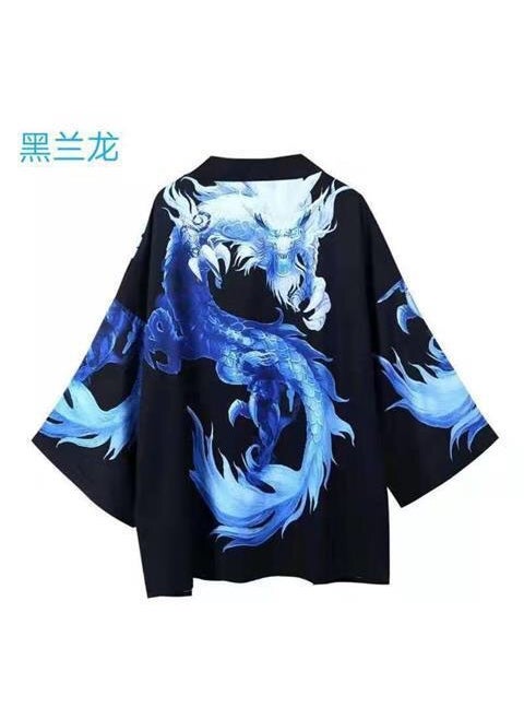 Summer Japanese Ukiyo-e Dragon Robe Kimono Cape 3301 Blue